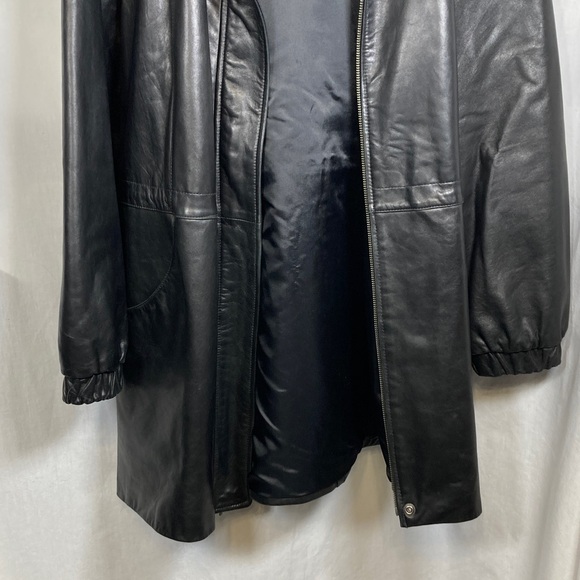 JLC New York Womens Soft Black 100% Leather Coat Raccoon Trim Hood Grunge Luxe - Picture 7 of 16